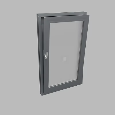 Gray Aluminum Casement Window With Clear Glass Panel And Handle Design 3d model