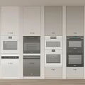 Modern Kitchen Built In Appliances With Ovens And Various Colored Cabinets