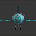 Vintage Rusted Teal Metal Airplane Model With Unique Retro Cockpit Design