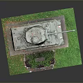 Military Tank Model Displayed on Green Base With Small Plants and Plaque