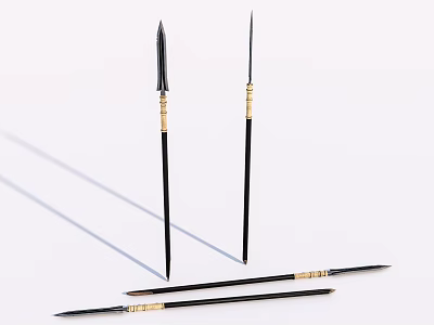 Ancient Style Weapons With Black Shafts Golden Accents And Sharp Spearheads 3d model