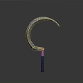 Silver Crescent Weapon With Blue Decorative Inlays And Brown Textured Handle