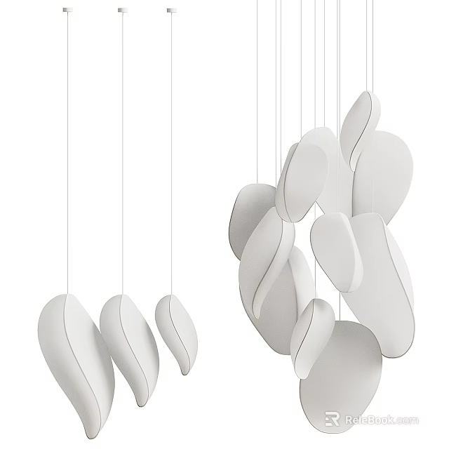 Modern Ceiling Light Fixture With Irregular White Shades For Living Room Interior 3d model 