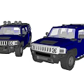 Two Blue Hummer SUV Models With Roof Racks And Off Road Features