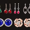 Colorful Gemstone Earrings With Silver Rose Gold Settings And Geometric Flower Designs