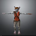 3D Mouse Like Character Model In Red Vest Brown Pants Standing With Arms Outstretched
