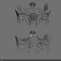 Classic Carved Wooden Dining Table Set With Six Chairs And Floral Centerpiece