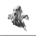 White Ghost Game Movie Character Floating With Large Eyes And Open Mouth On Black Background