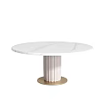 Round White Marble Dining Table With Pink Striped Base And Gold Bottom 3d model