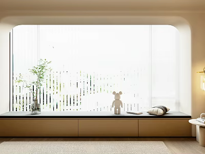 Modern Interior With Venetian Blinds On Window Decorated With Vase Bear Doll And Blanket 3d model