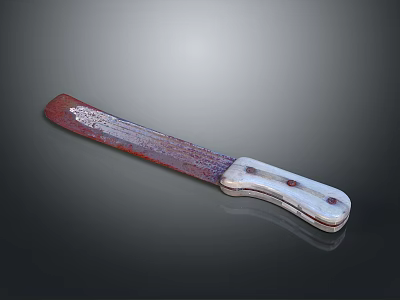 Red Bladed Kitchen Utility Knife With White Decorative Handle Design 3d model