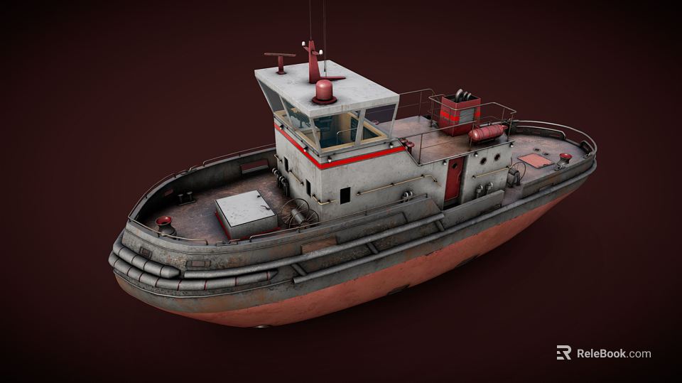 Industrial Tugboat Vessel Featuring Red White Exterior And Structure Details 3d model 