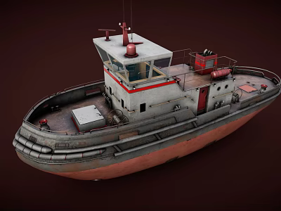 Industrial Tugboat Vessel Featuring Red White Exterior And Structure Details 3d model