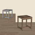 Two Modern Minimalist Wooden Stools With Square Frame And Dark Light Tones 3d model