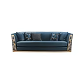 Stylish Blue Two Seater Sofa With Decorative Cushions And Gold Patterned Armrests 3d model