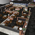 Modern Restaurant Interior With Multiple Dining Tables Chairs Decorative Plants And Ambient Lighting 3d model