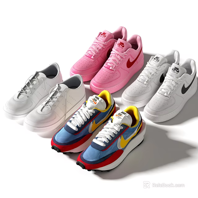 Variety Of Stylish Sneakers In Different Colors 3d model 