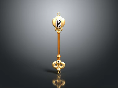 Household Decorative Golden Key with Circular Pendant Featuring Number 18 Design 3d model