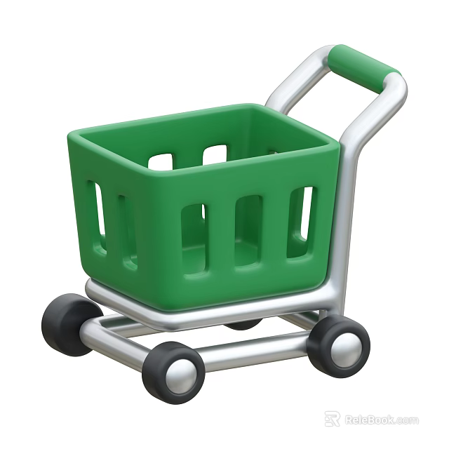 Green Toy Shopping Cart With Silver Frame And Black Wheels 3d model 