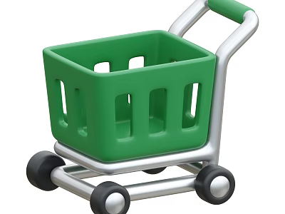 Green Toy Shopping Cart With Silver Frame And Black Wheels 3d model