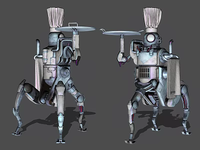 Smart Machines Wearing Chef Hats Holding Plates With Mechanical Design Features 3d model