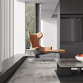 Modern Orange Leather Leisure Chair In Bright Interior With Large Window And Side Table