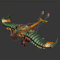 Futuristic Green And Orange Spacecraft With Aerospace Wing Structure And Thrusters 3D Design