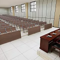 Spacious Conference Room With Rows of Chairs Front Desk and Windows