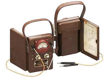 Vintage Industrial Equipment With Brown Handle Open Lid Gauge And Probes 3d model