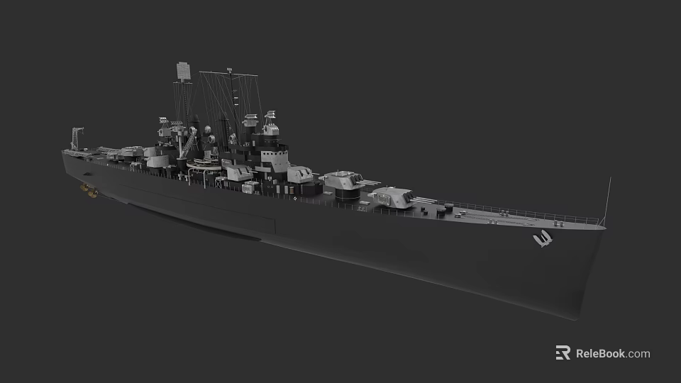 Detailed Military Battleship With Multiple Turrets And Antennas On Naval Deck 3d model 
