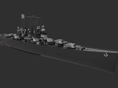 Detailed Military Battleship With Multiple Turrets And Antennas On Naval Deck 3d model