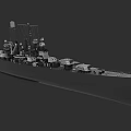 Detailed Military Battleship With Multiple Turrets And Antennas On Naval Deck