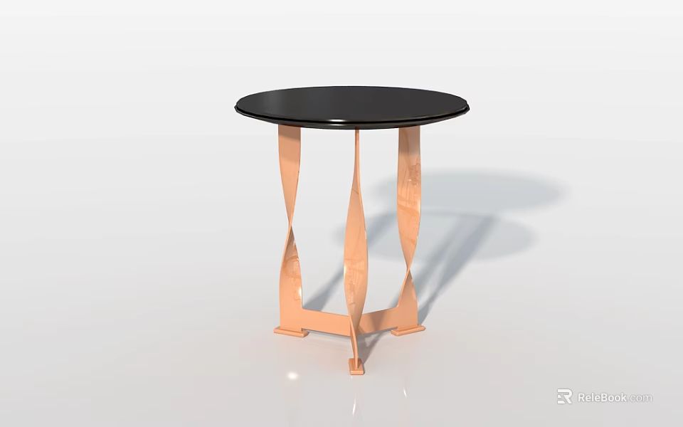 Round Side Table With Black Tabletop And Copper Twisted Legs Modern Design 3d model