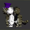 Cute Cartoon Cats With Purple Top Hat Green Big Eyes And Various Colors