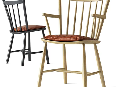 Black And Light Wood Dining Chairs With Leather Seat Cushion Armrest And Backrest 3d model