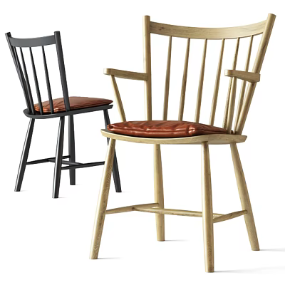 Black And Light Wood Dining Chairs With Leather Seat Cushion Armrest And Backrest 3d model