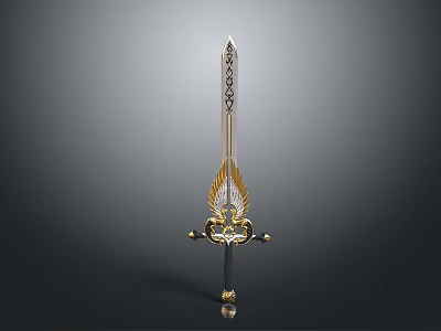 Ornate Decorative Sword Design With Golden Wing Guard Intricate Hilt And Engraved Blade 3d model