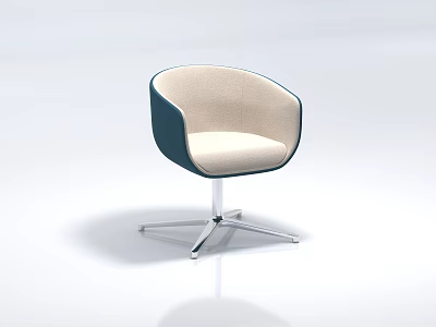Modern Fabric Upholstered Accent Chair With Light Beige Cushion Dark Blue Back And Metal Swivel Base 3d model