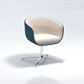 Modern Fabric Upholstered Accent Chair With Light Beige Cushion Dark Blue Back And Metal Swivel Base
