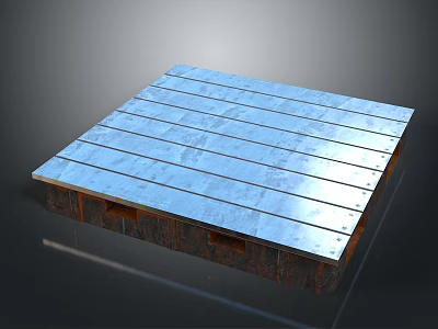 Building Platform Structure With Blue Metal Striped Surface And Wooden Base Construction 3d model