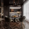 Modern Dining and Living Room Interior Design With White Sofa And Round Mirror