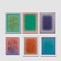 Modern Colorful Wavy Texture Wall Art Set with Green Blue Purple Pink Orange Tones