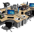 Modern Office Desk Setup With Computers Chairs File Organizers And Printers 3d model