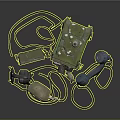 Vintage Electronic Appliances Old Green Communication Equipment With Knobs Buttons Headphones Microphone And Cables