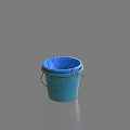 Shiny Blue Plastic Bucket With Metal Handle On Gray Background Surface