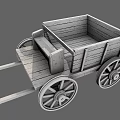 Vintage Wooden Cart With Open Box Structure And Large Wooden Wheels