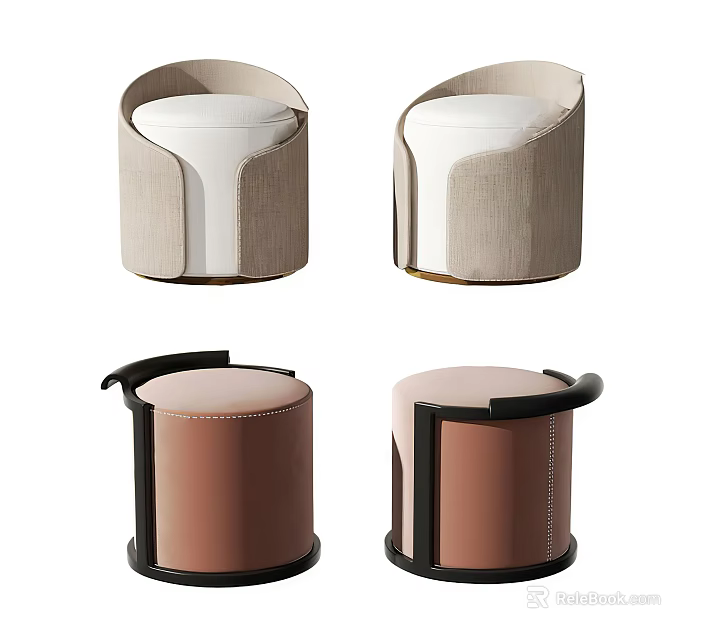 Modern Ottoman Designs Featuring Beige White Pink Black Fabric Leather Curved Armrests And Contemporary Style 3d model 