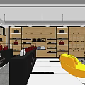 Modern Fashion Store Interior With Shelves Bags Shoes Counter And Yellow Chair