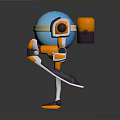 3D Robot Character With Blue Spherical Head Yellow Ring Mechanical Arms And Legs