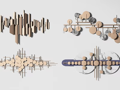 Modern Geometric Wall Decor with Circular Shapes and Linear Wooden Patterns 3d model
